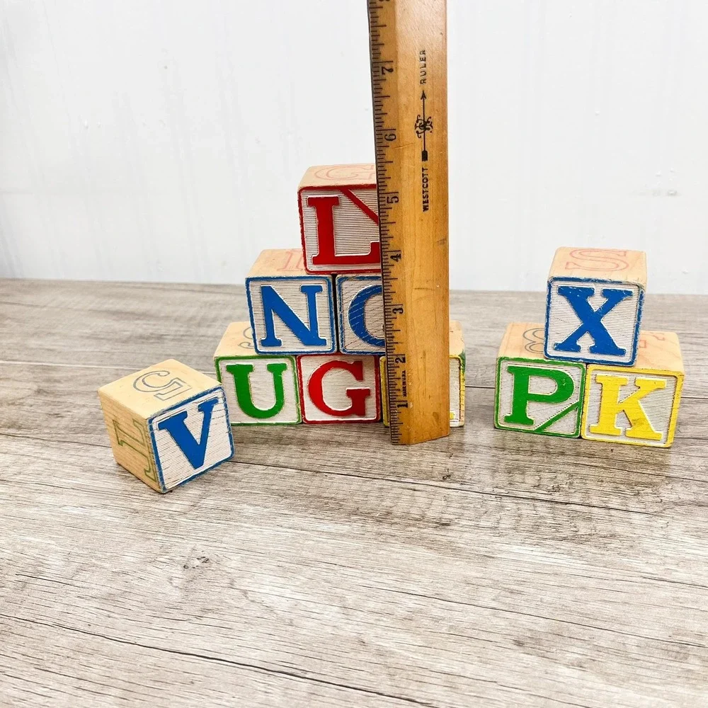 Vintage Alphabet‎ Blocks Set of 10: Nursery Decor Wooden Blocks